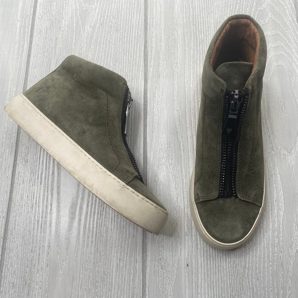 Frye Women's Lena Olive Green Zip Oiled Suede High Top Sneakers Size 5.5